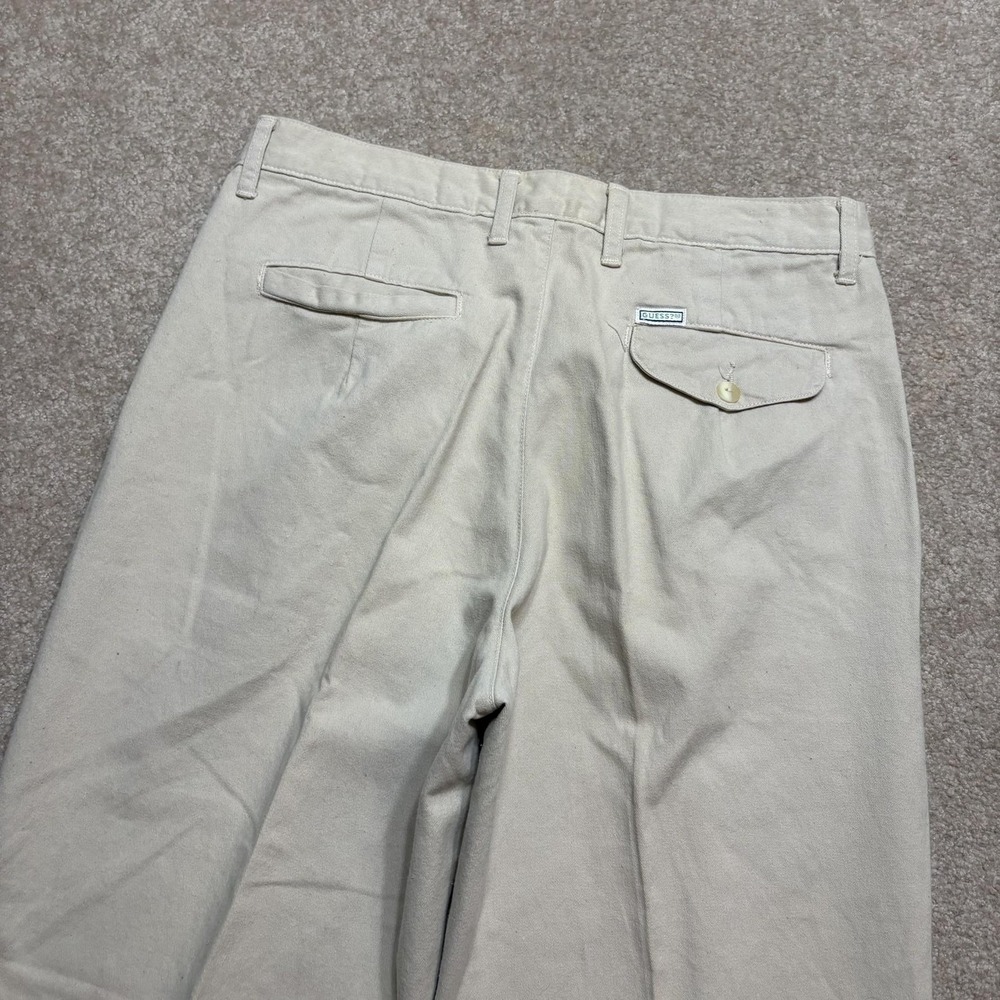 Vtg Guess Georges Marciano Pants Mens 32x32 Beige Pleated Chino USA Twill 80s - Picture 13 of 16